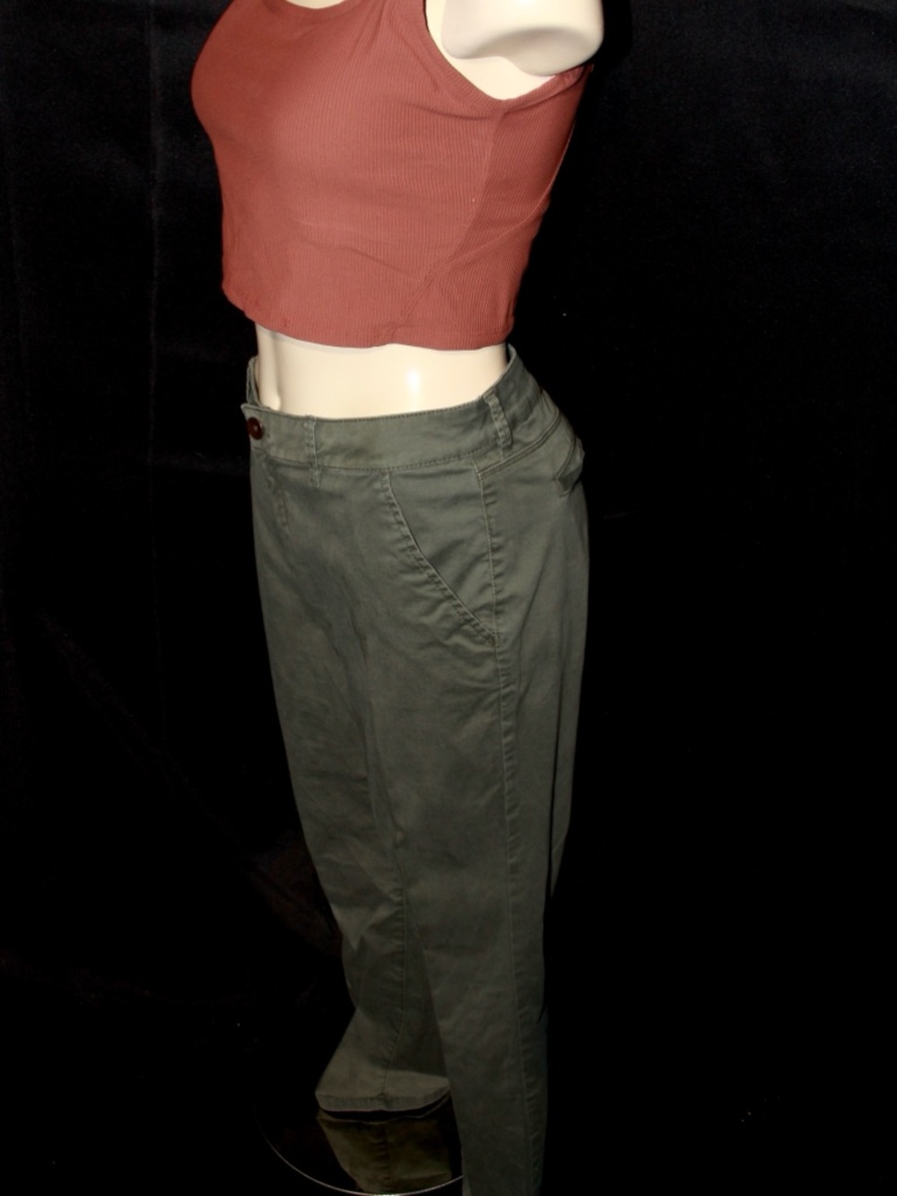 Olive Green Chinos Capri Ankle Pants - Picture 4 of 6